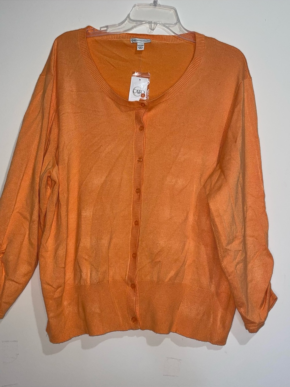 Cato 22/24W Bright Orange Knit Button Up Cinch Sleeve Cardigan NWT
